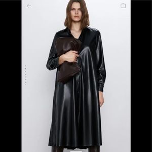 Zara Faux Leather Dress Pleated Back NWOT
